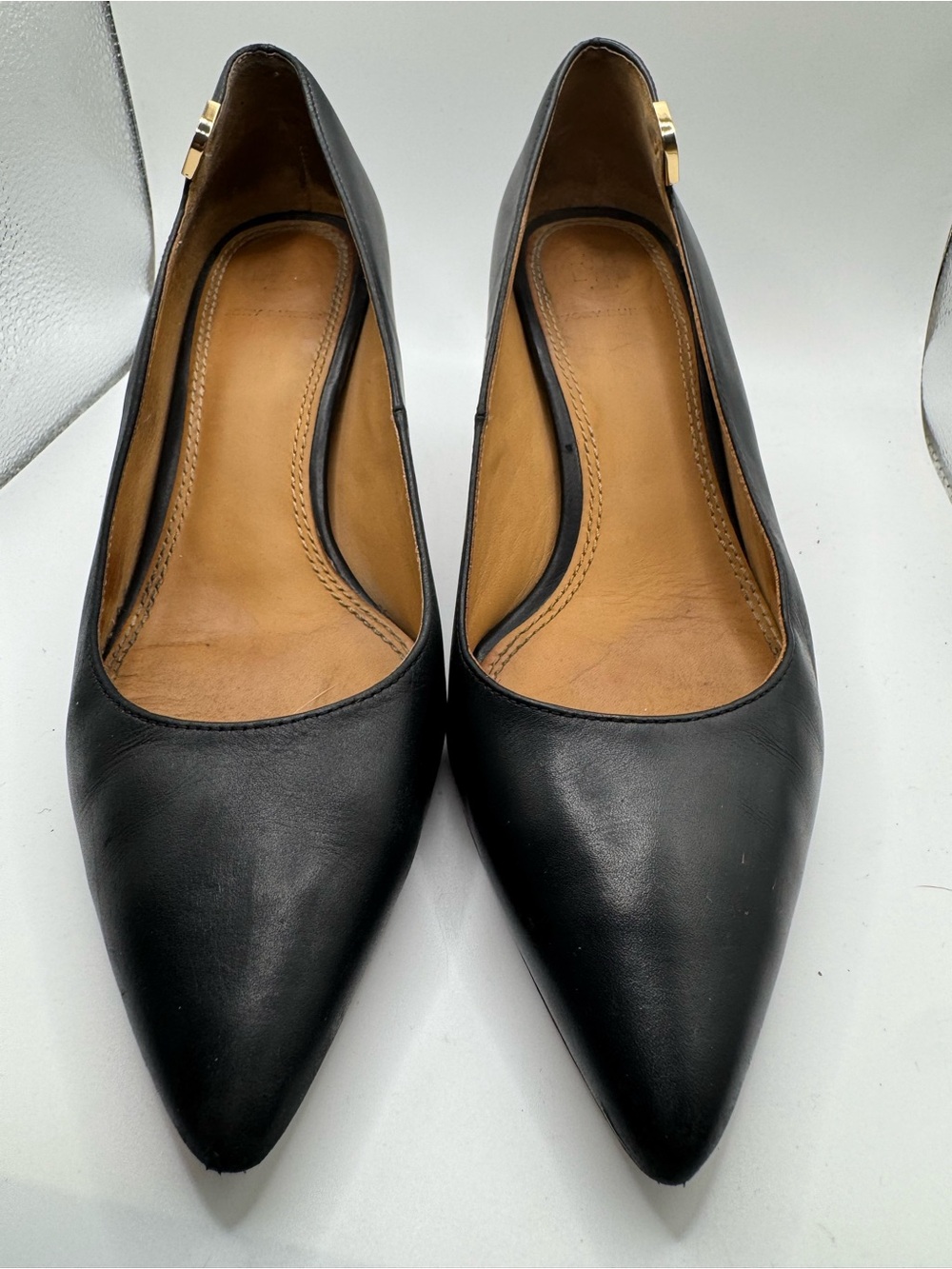 Tory Burch Black Leather Pointed-Toe Low Heels